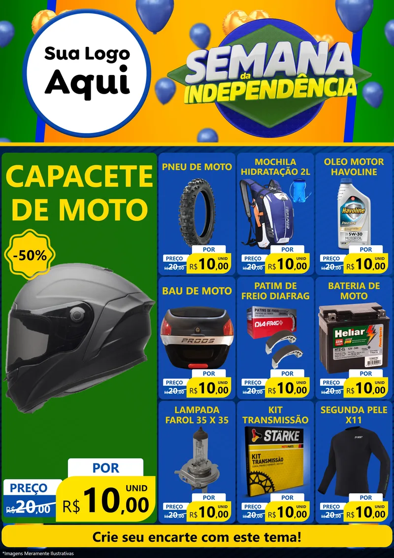 Modelo de Encarte para Encarte A4 Vertical com o tema Semana da Independência para Moto peças