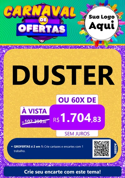 Modelo de Cartaz para Cartaz A4 Vertical com o tema Carnaval de Ofertas para Concessionaria de Carros
