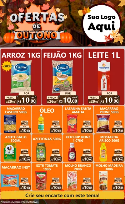 Modelo de Encarte para Encarte Grande com o tema Ofertas de Outono para Supermercado