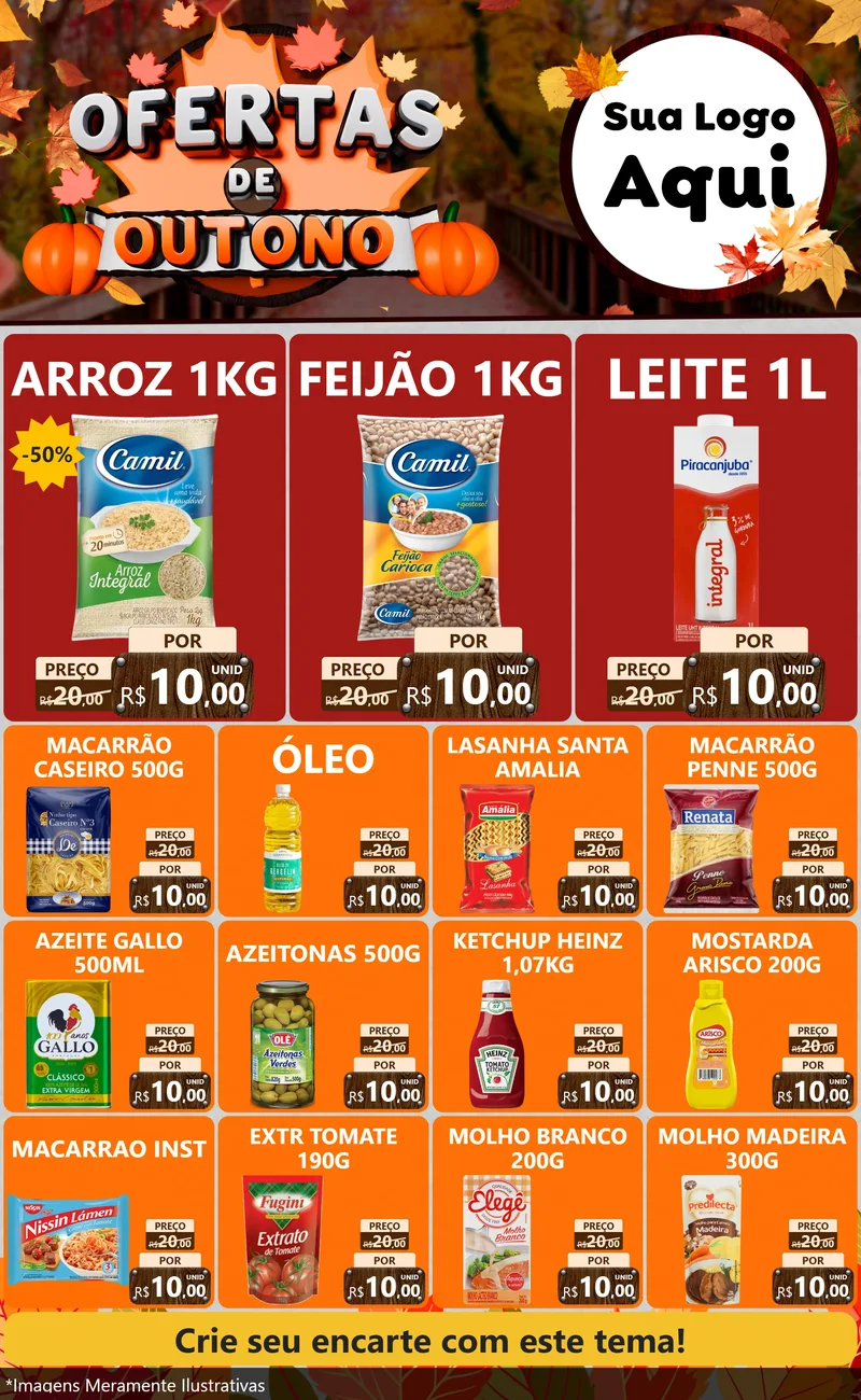 Modelo de Encarte para Encarte Grande com o tema Ofertas de Outono para Supermercado