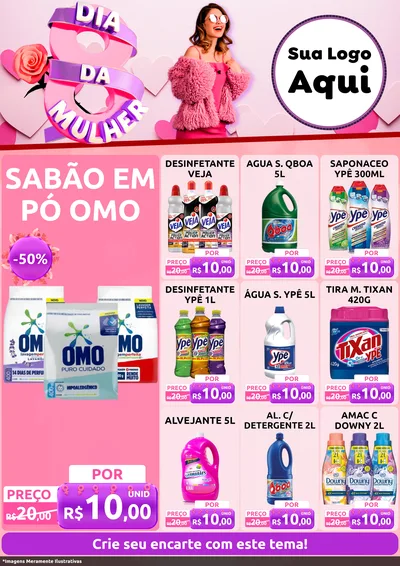 Modelo de Encarte para Encarte A4 Vertical com o tema Dia da Mulher para Produtos de Limpeza