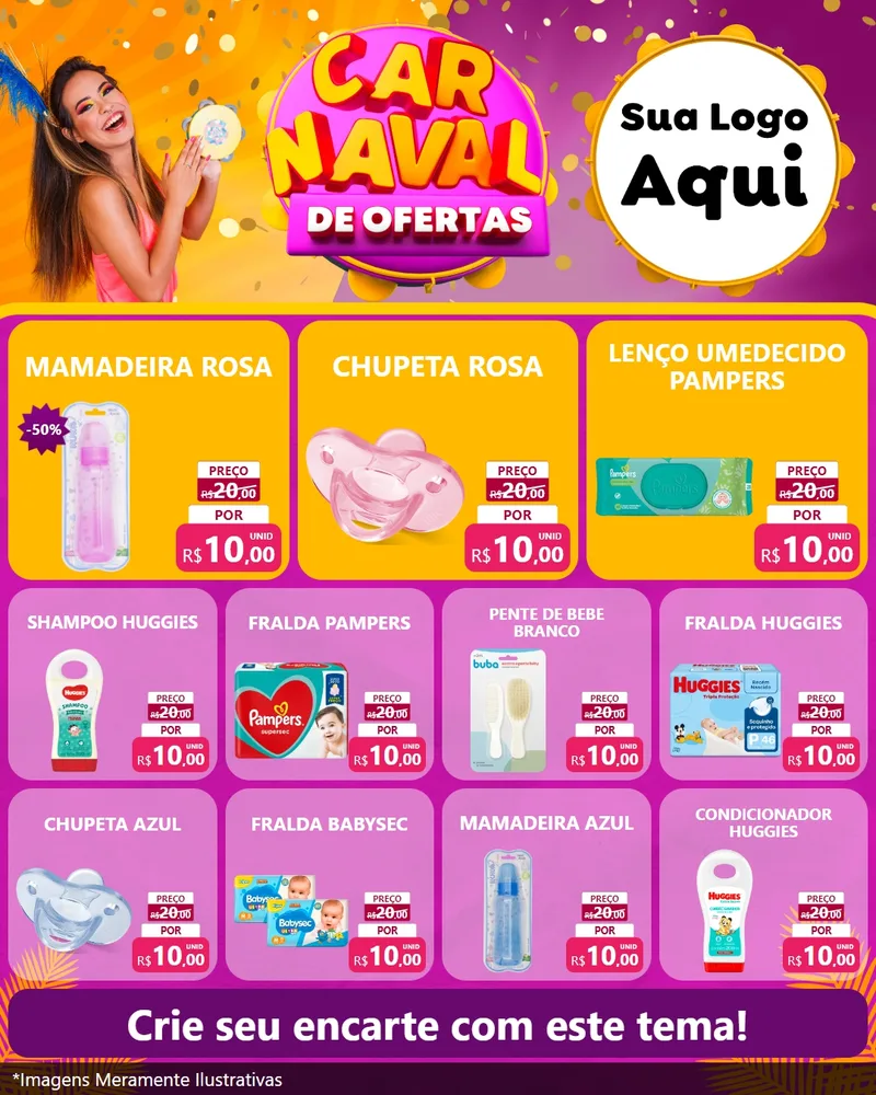 Modelo de Rede Social para Feed Instagram com o tema Carnaval de Ofertas para Bebês