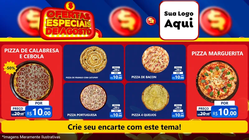 Modelo de TV para TV Horizontal com o tema Ofertas Especiais de Agosto para Pizzaria