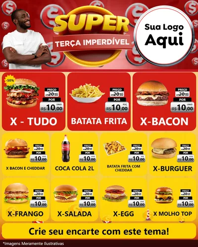 Modelo de Rede Social para Feed Instagram com o tema Super Terça Imperdível para Hamburgueria