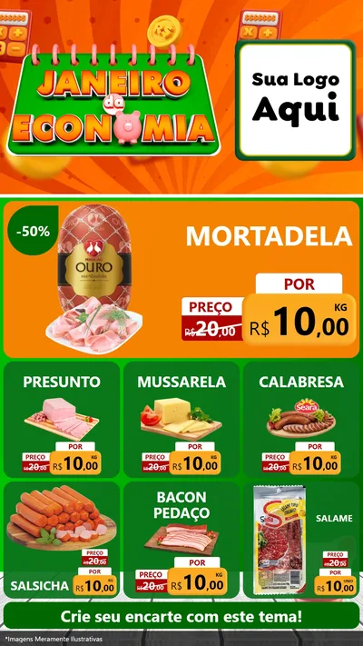 Modelo de Rede Social para Stories com o tema Janeiro da Economia para Frios e Laticínios