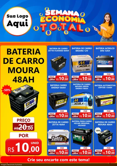 Modelo de Encarte para Encarte A4 Vertical com o tema Semana Economia Total para Baterias Elétricas