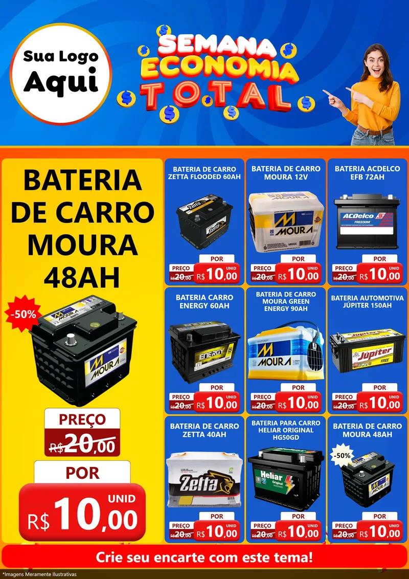Modelo de Encarte para Encarte A4 Vertical com o tema Semana Economia Total para Baterias Elétricas