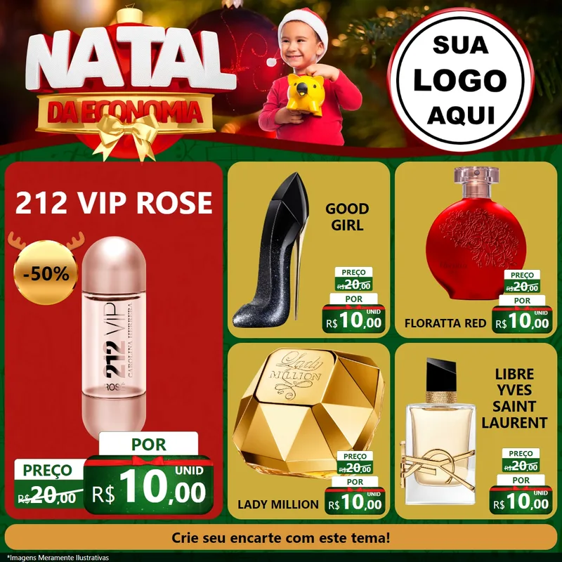 Modelo de Rede Social para Feed Facebook com o tema Natal da Economia para Perfumes