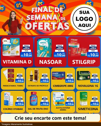 Modelo de Rede Social para Feed Instagram com o tema Final de Semana de Ofertas para Farmácia