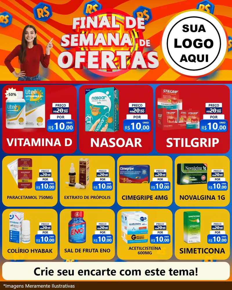Modelo de Rede Social para Feed Instagram com o tema Final de Semana de Ofertas para Farmácia