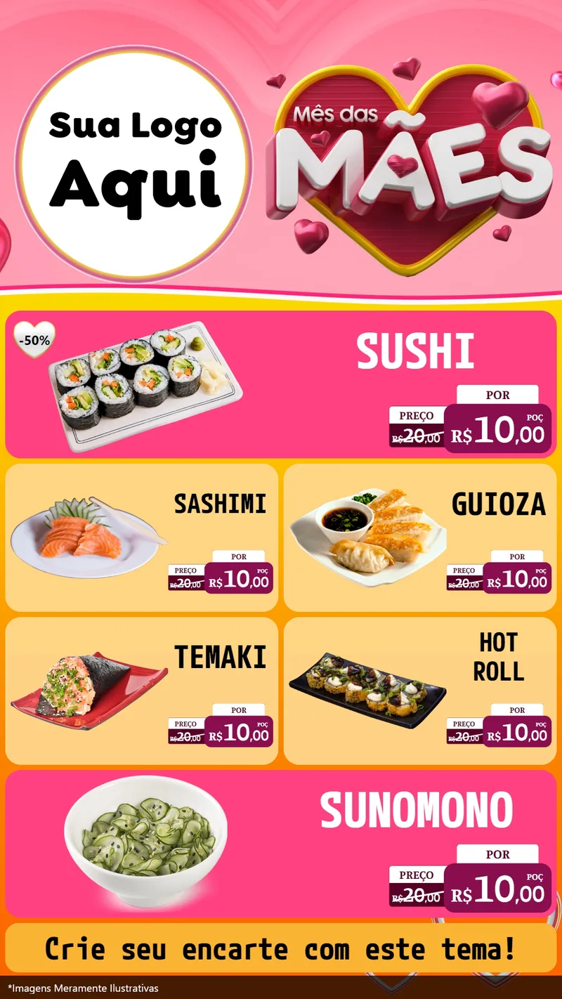 Modelo de TV para TV Vertical com o tema Mês das Mães para Comida japonesa