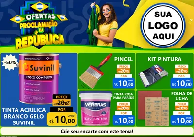 Modelo de Encarte para Encarte A4 Horizontal com o tema Ofertas Proclamação da República para Tintas e Ferramentas