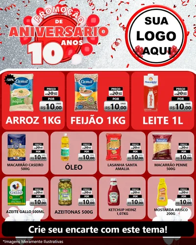 Modelo de Rede Social para Feed Instagram com o tema Promoção de Aniversário - 10 Anos para Supermercado
