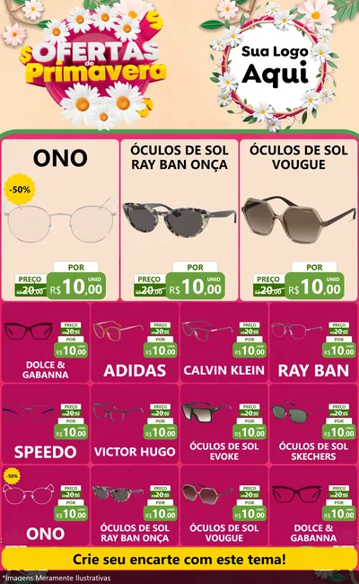 Modelo de Encarte para Encarte Grande com o tema Ofertas de Primavera para Óticas