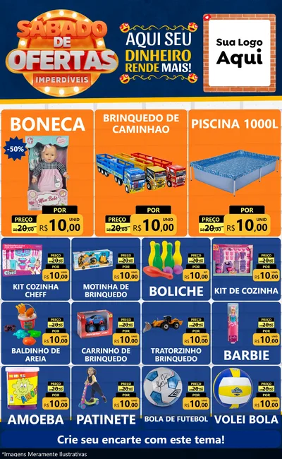 Modelo de Encarte para Encarte Grande com o tema Sábado de Ofertas Imperdíveis para Brinquedos