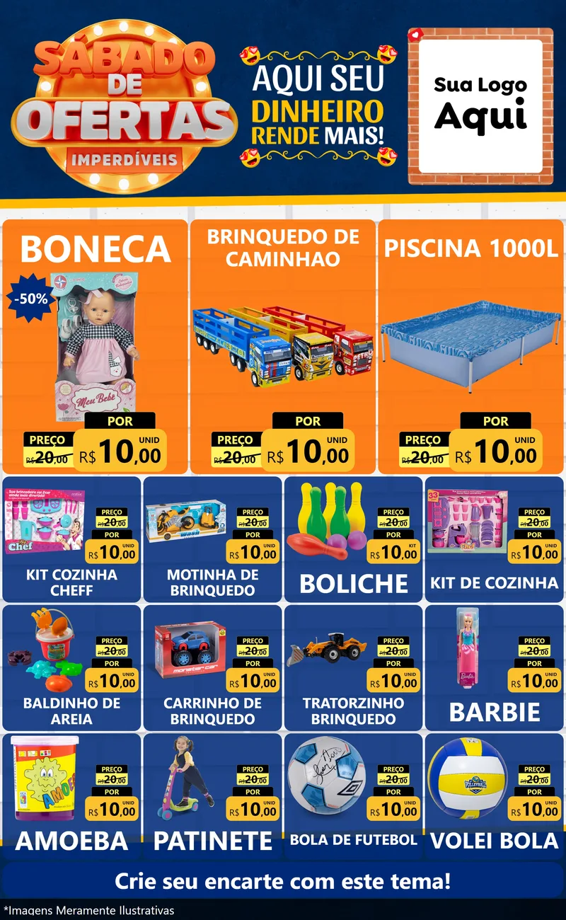 Modelo de Encarte para Encarte Grande com o tema Sábado de Ofertas Imperdíveis para Brinquedos