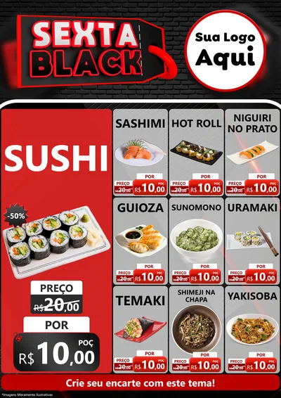 Modelo de Encarte para Encarte A4 Vertical com o tema Sexta Black para Comida japonesa