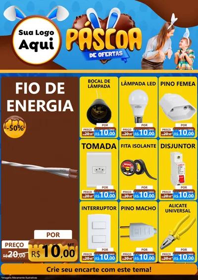 Modelo de Encarte para Encarte A4 Vertical com o tema Páscoa de Ofertas para Materiais Elétricos