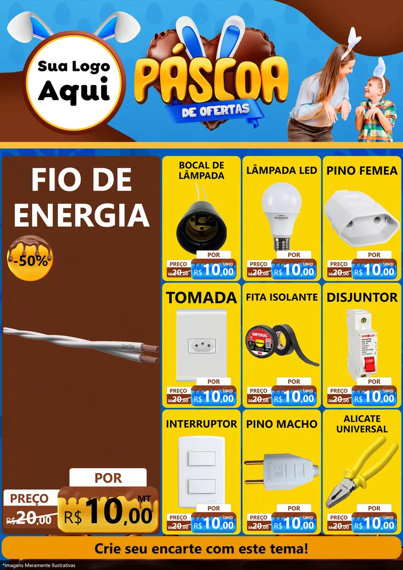 Modelo de Encarte para Encarte A4 Vertical com o tema Páscoa de Ofertas para Materiais Elétricos
