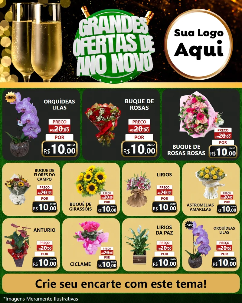 Modelo de Rede Social para Feed Instagram com o tema Grandes Ofertas de Ano Novo para Floricultura e jardim