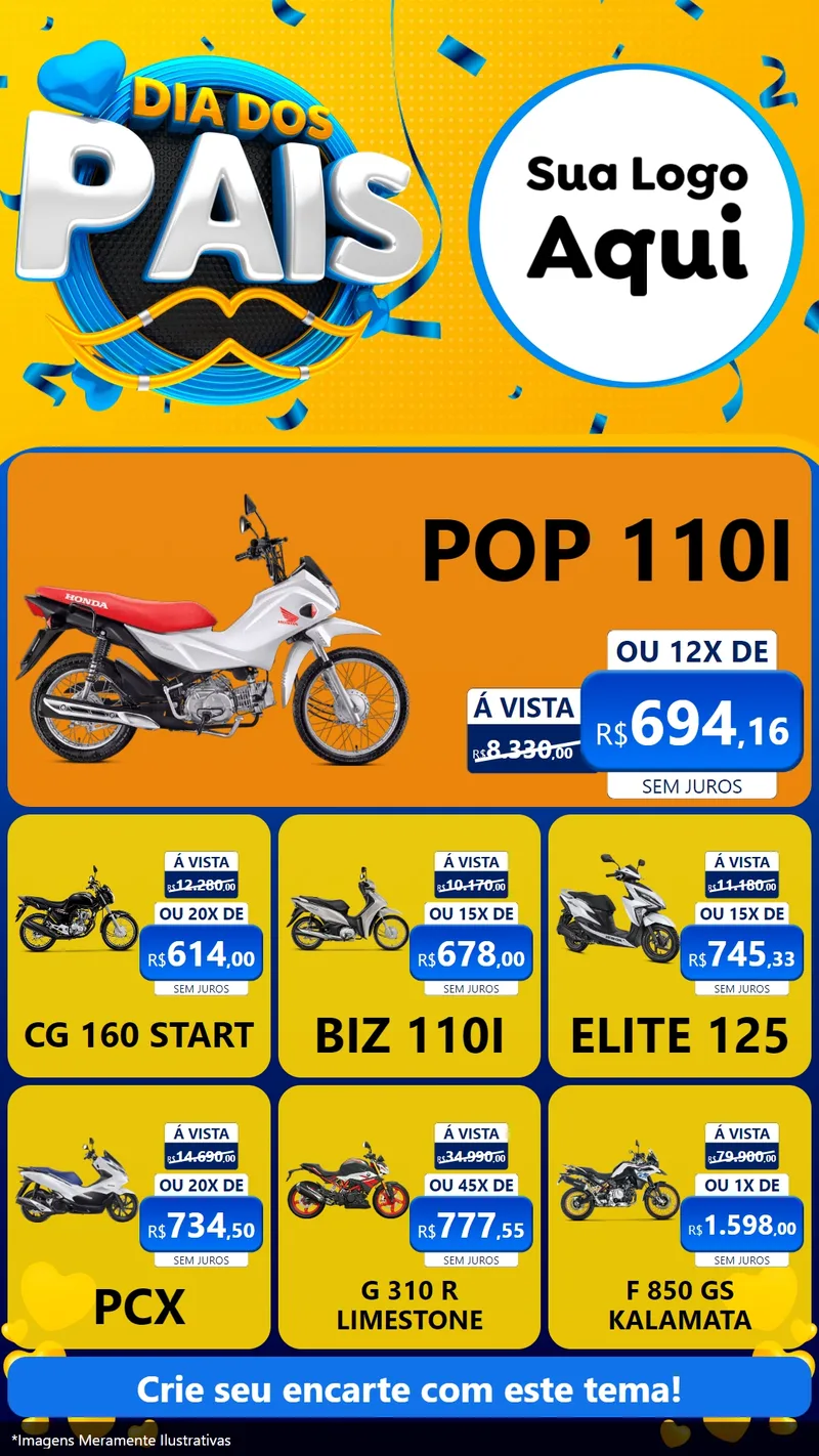 Modelo de Rede Social para Stories com o tema Dia dos Pais para Concessionaria de Motos