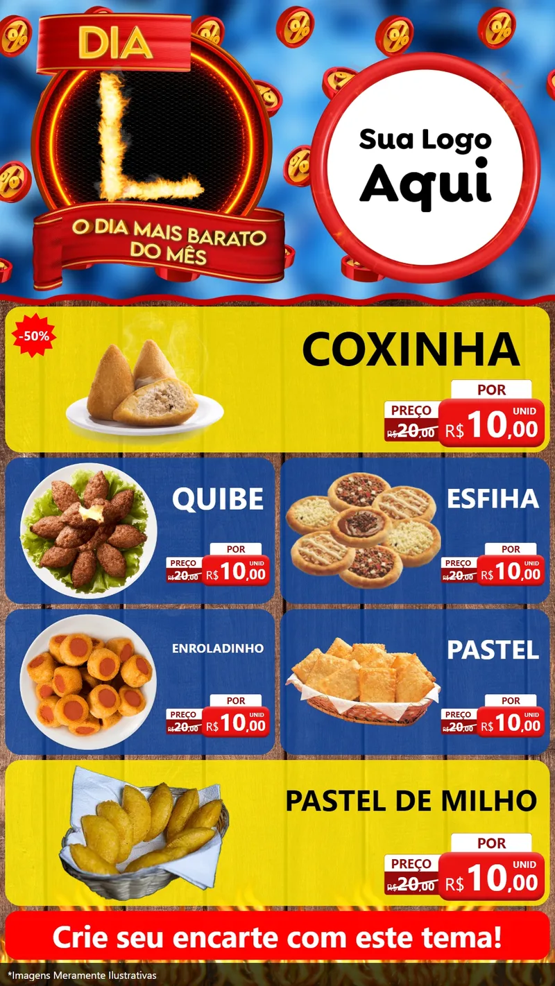 Modelo de TV para TV Vertical com o tema Dia L - O Dia Mais Barato Do Mês para Salgadaria