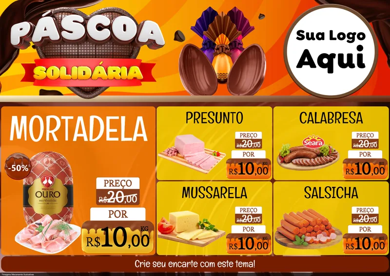 Modelo de Encarte para Encarte A4 Horizontal com o tema Páscoa Solidária para Frios e Laticínios