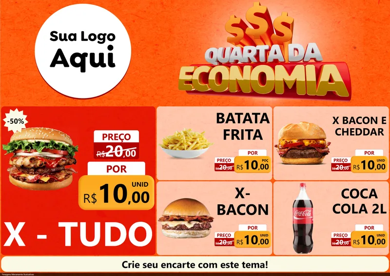 Modelo de Encarte para Encarte A4 Horizontal com o tema Quarta da Economia para Hamburgueria