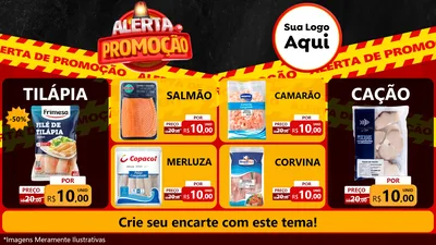 Modelo de TV para TV Horizontal com o tema Alerta de Promoção para Peixaria