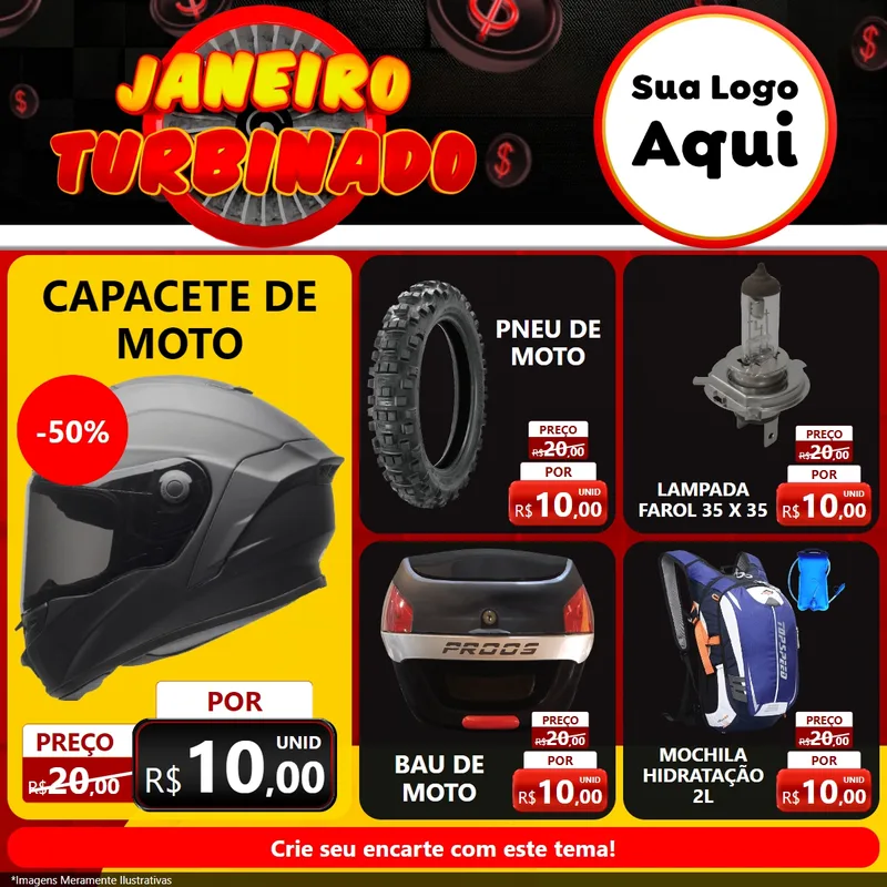 Modelo de Rede Social para Feed Facebook com o tema Janeiro Turbinado para Moto peças
