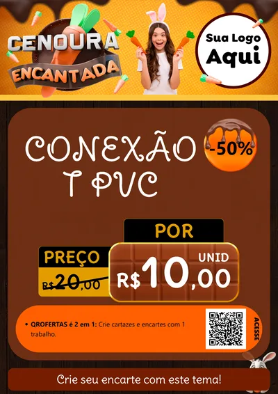 Modelo de Cartaz para Cartaz A4 Vertical com o tema Cenoura Encantada - Páscoa para Tubos e conexões