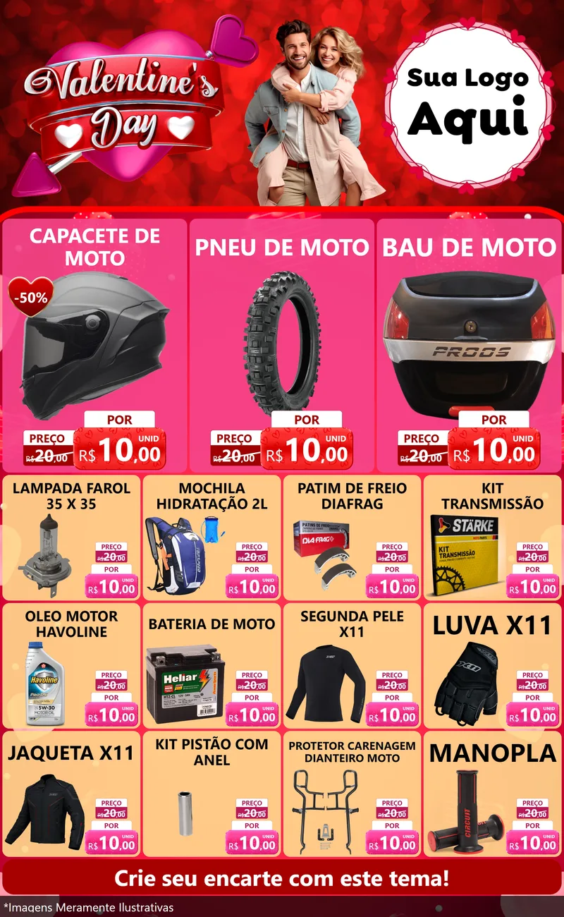 Modelo de Encarte para Encarte Grande com o tema Valentine's Day para Moto peças