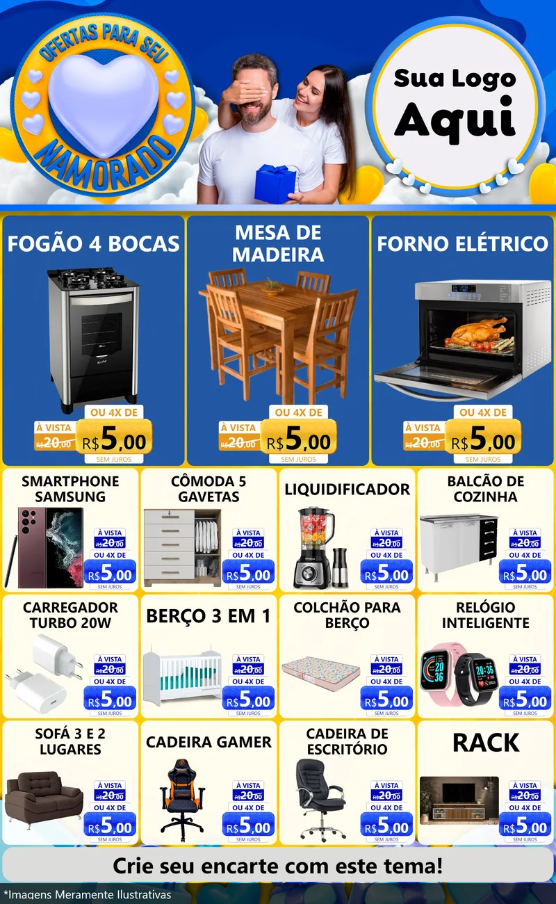 Modelo de Encarte para Encarte Grande com o tema Ofertas Para Seu Namorado para Móveis e Eletro