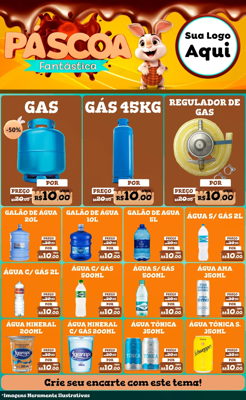 Modelo de Encarte para Encarte Grande com o tema Páscoa Fantástica para Água e gás