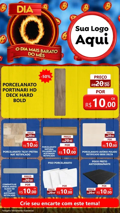 Modelo de Rede Social para Stories com o tema Dia O - O Dia Mais Barato Do Mês para Pisos e revestimentos