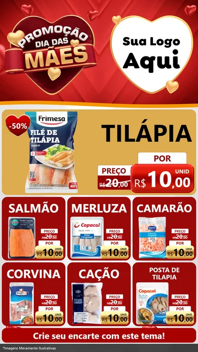 Modelo de Rede Social para Stories com o tema Promoção Dia das Mães para Peixaria