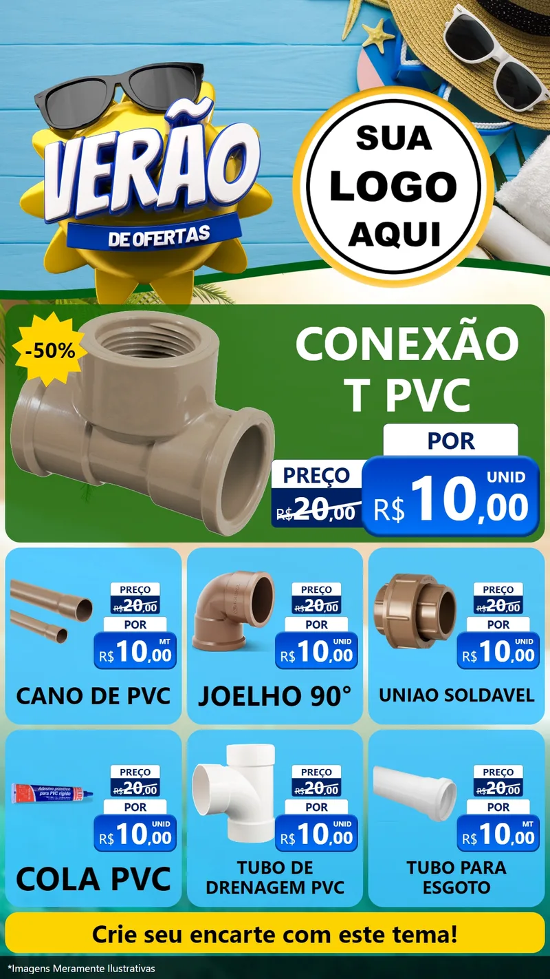 Modelo de Rede Social para Stories com o tema Verão de Ofertas para Tubos e conexões