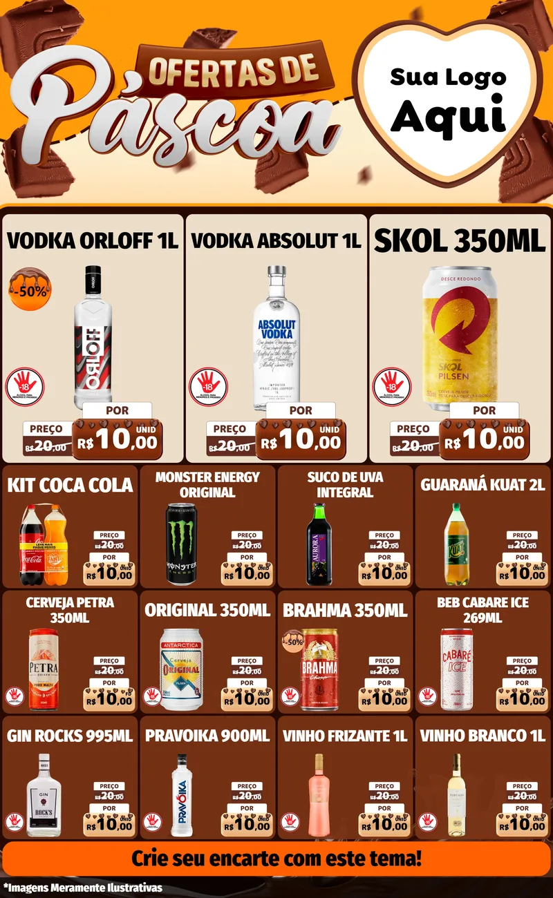 Modelo de Encarte para Encarte Grande com o tema Ofertas de Páscoa para Distribuidora de bebidas