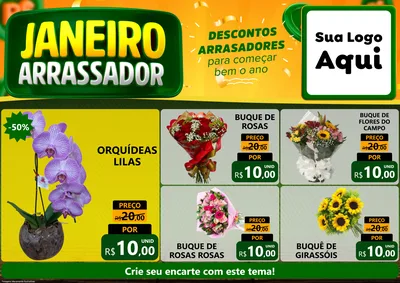 Modelo de Encarte para Encarte A4 Horizontal com o tema Janeiro Arrasador para Floricultura e jardim