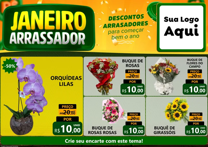 Modelo de Encarte para Encarte A4 Horizontal com o tema Janeiro Arrasador para Floricultura e jardim