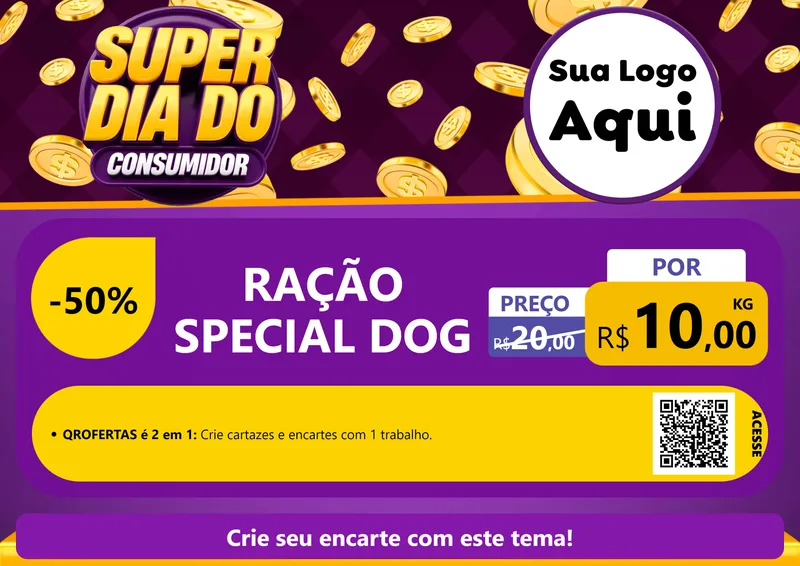 Modelo de Cartaz para Cartaz A4 Horizontal com o tema Super Dia do Consumidor para Pet Shop