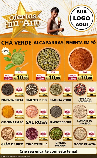 Modelo de Encarte para Encarte Grande com o tema Ofertas Fim de Ano para Produtos Naturais
