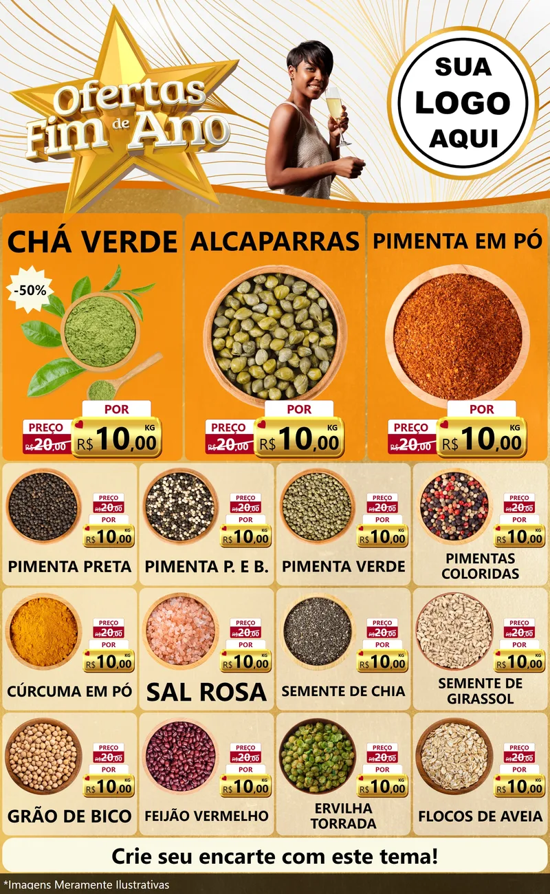 Modelo de Encarte para Encarte Grande com o tema Ofertas Fim de Ano para Produtos Naturais