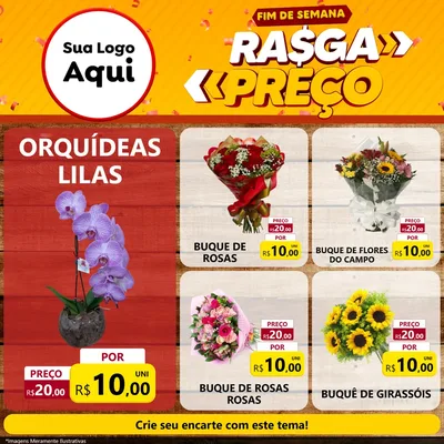Modelo de Rede Social para Feed Facebook com o tema Fim de Semana Rasga Preços para Floricultura e jardim
