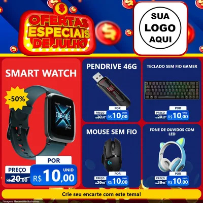 Modelo de Rede Social para Feed Facebook com o tema Ofertas Especiais de Julho para Informática
