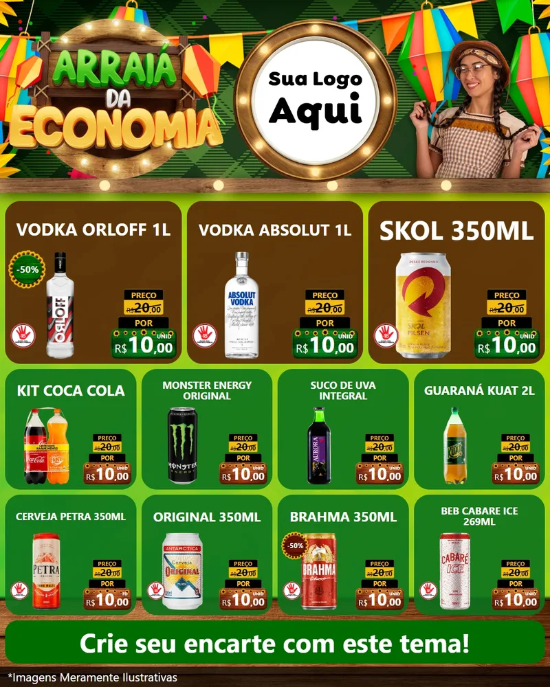 Modelo de Rede Social para Feed Instagram com o tema Arraiá de Economia para Distribuidora de bebidas