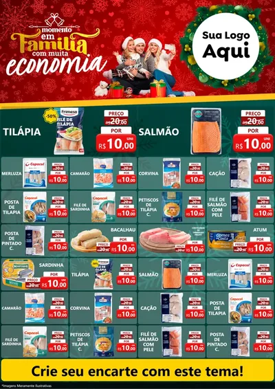 Modelo de Encarte para Encarte A4 Vertical com o tema Momento em Família (Natal) para Peixaria