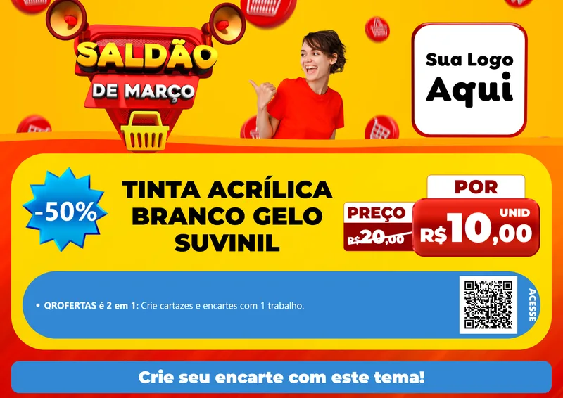 Modelo de Cartaz para Cartaz A4 Horizontal com o tema Saldão de Março para Tintas e Ferramentas