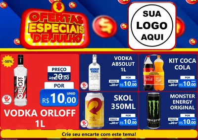 Modelo de Encarte para Encarte A4 Horizontal com o tema Ofertas Especiais de Julho para Distribuidora de bebidas