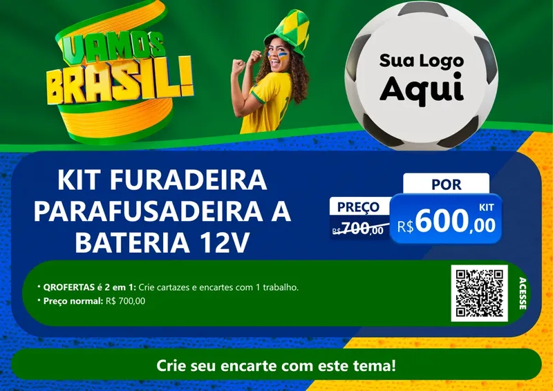 Modelo de Cartaz para Cartaz A4 Horizontal com o tema Vamos Brasil - Copa para Maquinas e Ferramentas
